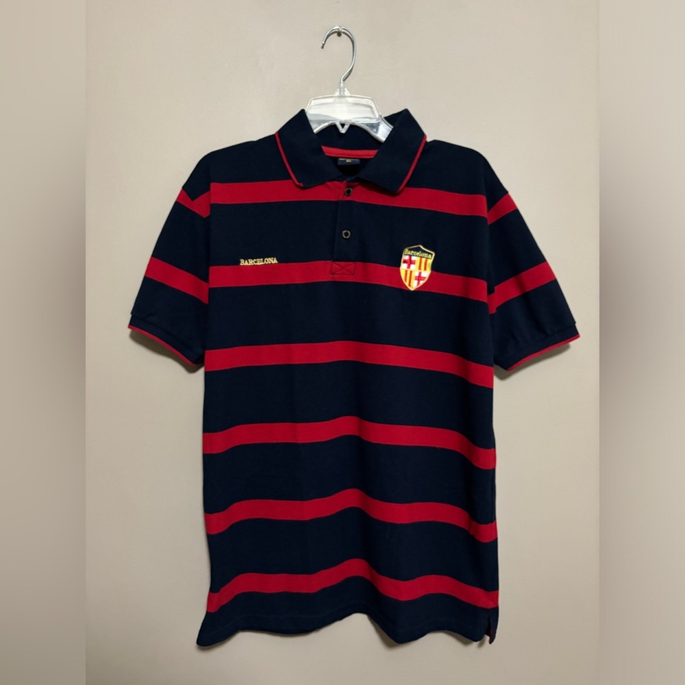 Barcelona Polo Shirt Navy Blue & Red Stripe Men’s Size XL